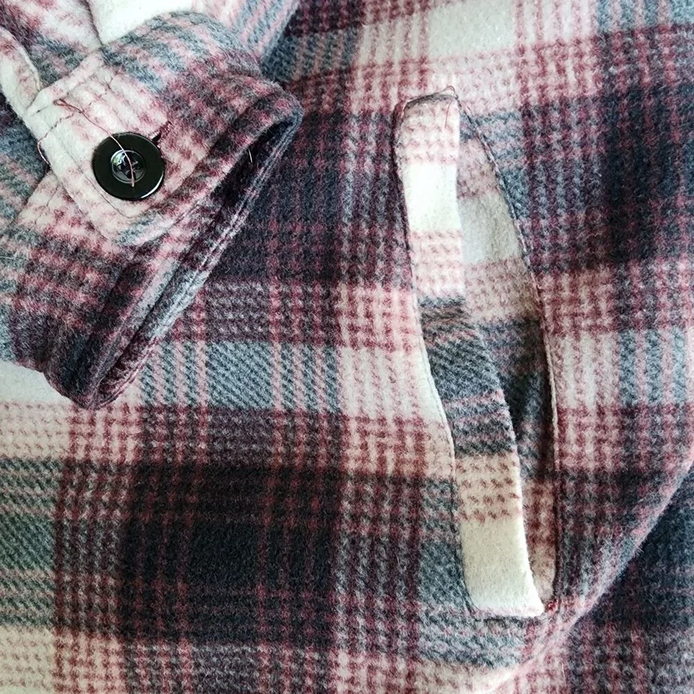 Leehanton Plaid Hooded Flannel Jacket Zip Up Sherpa Lined Red Black Men's 2XL